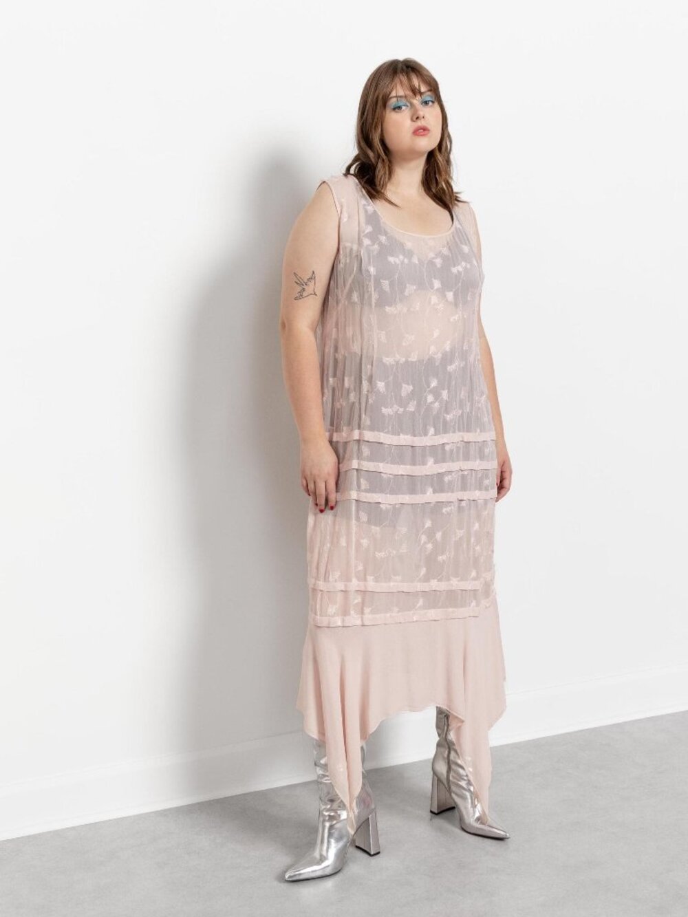 SHEER PINK MAXI Dress Vintage See Through Delicate / Large Xl Extra Large